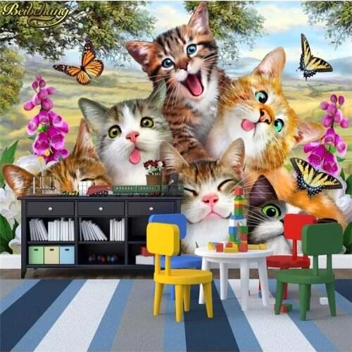 Beibehang Custom Any Size 3D Photo Wallpaper Cute Cartoon Cat Self portrait Childrens Room Bedroom Living Room Background Mural