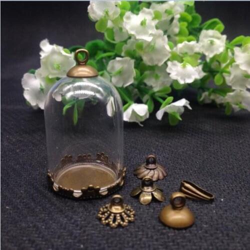 5sets/lot european style tube 30*20mm glass globe antique bronze color crown tray beads cap vial pendant bottle jar accessories