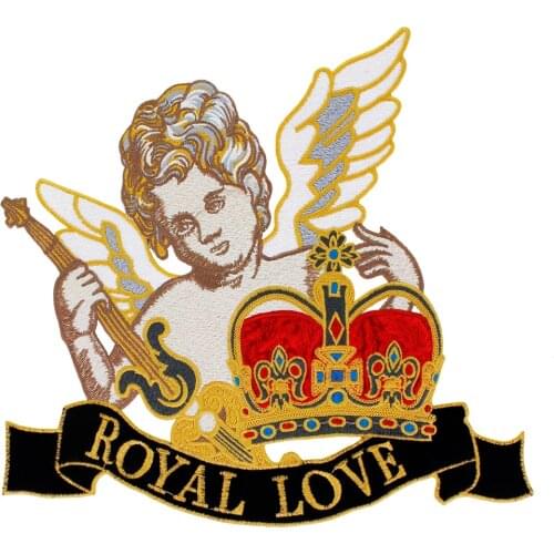 5pieces Embroidery Royal Love Fabric Patches Angel Boy Crown Guitar Applique Large Badges for Clothes Bag Sewing TH1107