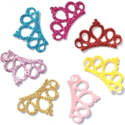 80Pcs/lot 3*2cm Glitter Leather Fabric Patches Bling Crown Applique for DIY Craft Clothes Sticker Supplies Decor Accessories H66