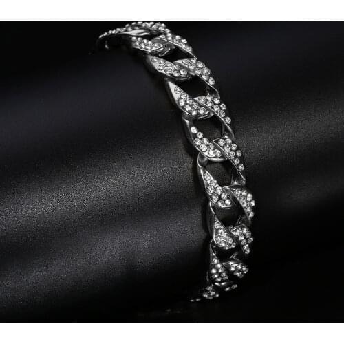 Rhinestones Cuban Chain Bracelet Men Women Trendy CZ Rapper Hand Chain Accessories Hip Hop Jewelry Party Bracelet Gift