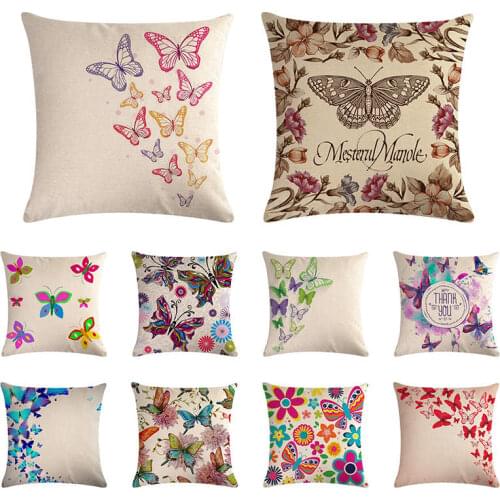 Rural butterfly pattern cushion cover color matching butterfly pillow cover linen car chair sofa home decoration 45x45cm