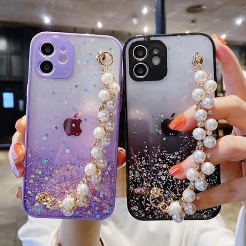 Star Glitter Pearl Bracelet Case For Xiaomi Redmi Note 10 9 9T X3 M3 9S 9A 9C 8 Pro Max Lite Soft Chain Back Cover
