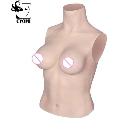 CYOMI C/D/E/G CUP High Collar Neck Crossdresser Silicone Breasts Bodysuit Realistic False Breast Boobs Drag Queen Transgender 1G