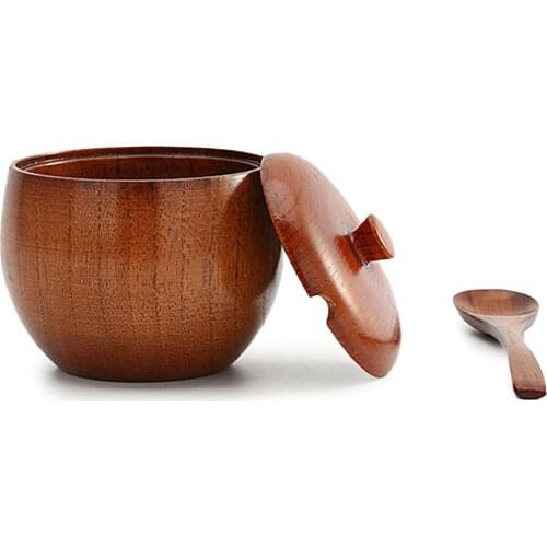 1Set Japanese Style Wooden Seasoning Pot Spice Jar with Spoon and Lid for Kitchen Home Kitchen Seasoning Box Salt Pepper Shakers