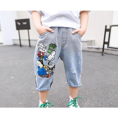Childrens casual pants 2020 summer New kids cartoon printed hole denim cropped pants boys&girls baby tide casual pants 2-8y
