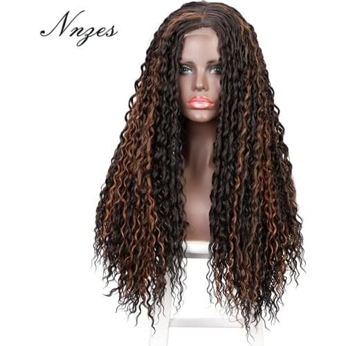 NNZES Long Mixed Brown Curly Synthetic Wigs for Women Ombre Wine Red Black Heat Resistant Natural Smoonth Daily Wig for Female