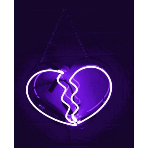Custom Broken Heart Purple Acrylic Neon Light Lamp Sign Beer Bar Handmade Real Glass Decorate Home Wall Room Decor Windows Tube