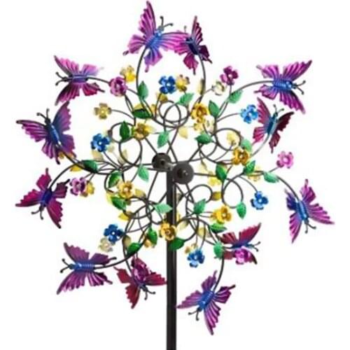 Exquisite Windmill Easy to Install Metal Weather Resistant Garden Stake Gorgeous Butterflies Wind Spinner for Outdoor Wholesale