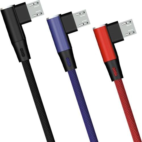 1m Micro USB Cable 2.4A Fast Charger Usb Cord 90 Degree Elbow Braided Data Sync Wire For Samsung S7 Sony Xiaomi Android Phone