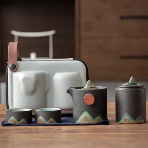 Ceramic teapots with 2 cups mountain portable travel tea set drinkware