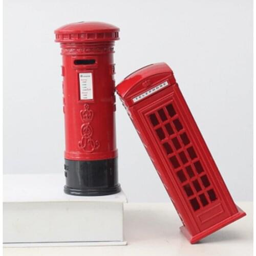 Creative Retro Style Piggy Bank UK London Telephone Booth Post Box Model Money Box Home Metal Decorations Childrens Day Gift
