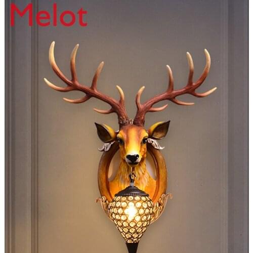 Creative Wiring Rechargeable Deer Head Wall Lamp European Personality Retro Wall Lamp Living Room Background Wall Hanging Lamp