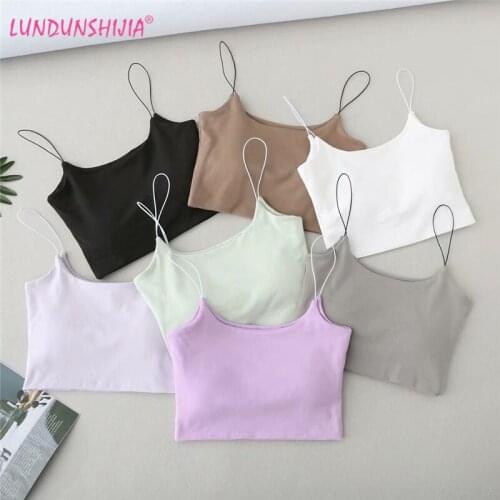 LUNDUNSHIJIA 2021 New Summer Sexy Womens Double Layer Cotton Crop Top Elastic Cotton Sleeveless Camis Short Tank Bar