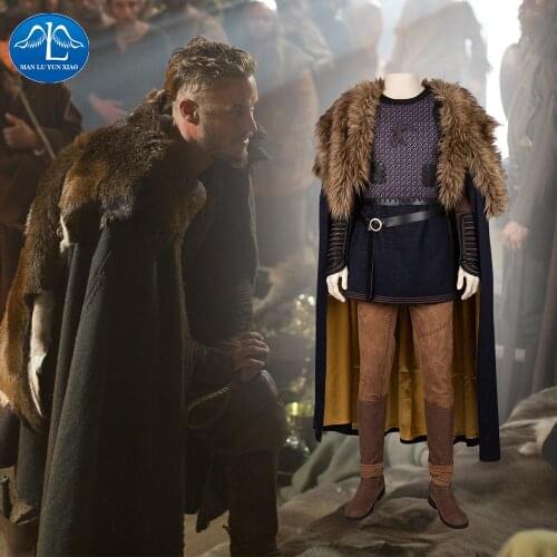 Ragnar Lothbrok Costume Vikings Cosplay Carnival Halloween Costumes for Men Adult Masquerade Suit Outfit with Cloak Boots
