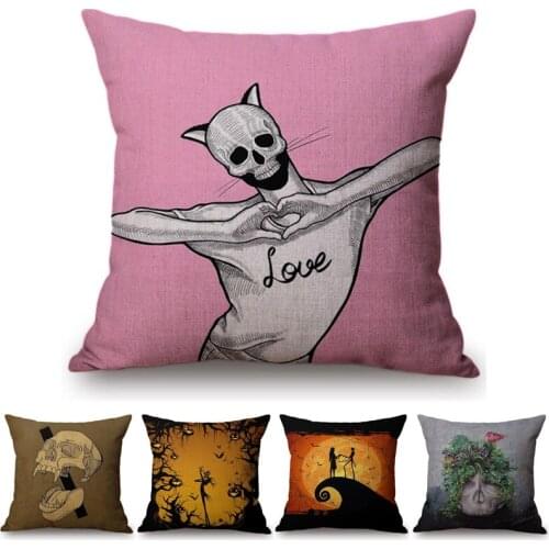 Cute Skull Funny Cushion Cover Moonlight Night Printing Halloween Decoration Pillow Case Home Decor Car Sofa Throw Pillow Cover