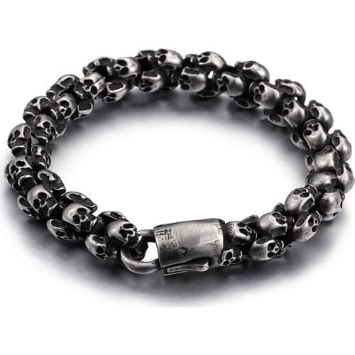 Fashion Black/Silver Color Titanium Stainless Steel Skull Bracelet For Man Punk Style Beautiful Created Jewelry
