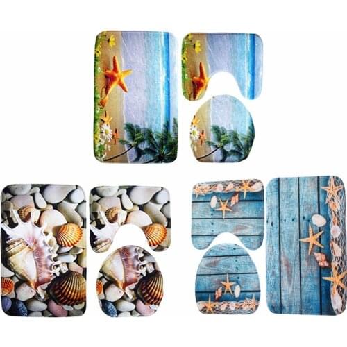 Drop shiping 3pcs/set Bathroom Carpet Set Ocean Underwater World Pattern Anti Slip floor Rug Lid Toilet Cover Flannel Bath Mat