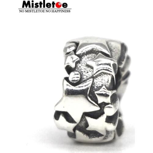 Mistletoe 925 Sterling Silver Stars Charm Bead Fit European Bracelet Jewelry With Thread Hole