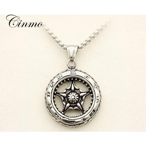 Cinmo Vintage Rudder Pendant Necklace Retro Round David Star Stainless Steel Necklaces For Men Women Fashion Jewelry Gift