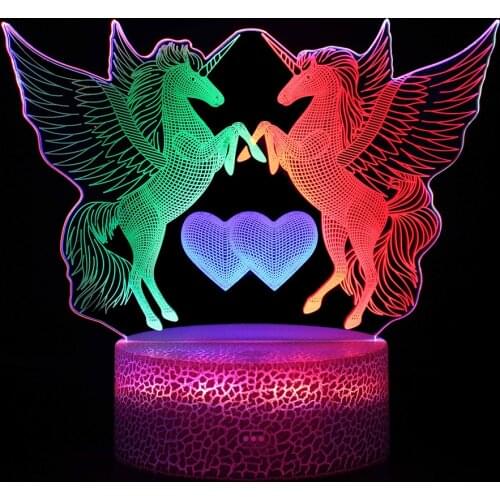 Pegasus 2021 New Led 3D Night Light USB Night Lamp Animals Colorful Touch Acrylic Switch Table Lamp Bedside Lamp Creative Gifts