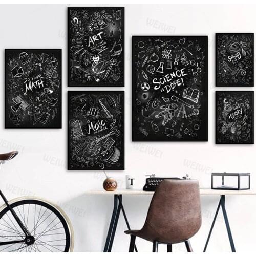 Black White Science Art Sports Math Wall Art Canvas Painting Nordic Posters and Prints Wall Pictures for Living Room Home Decor