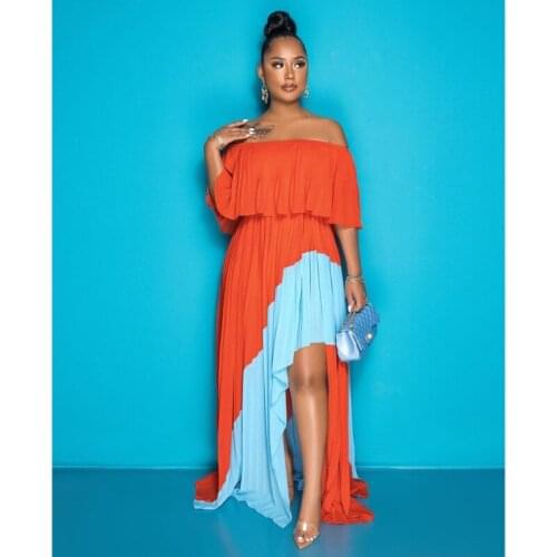 Orange Sexy Off The Shoulder Short Sleeve Dress Women Long Tight Club Party Lady Fashion Pleated Dresses Plus Size 4XL 5XL