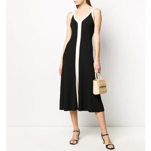 Patads light luxury French dress spring and summer suspender V-neck color matching slim dress women