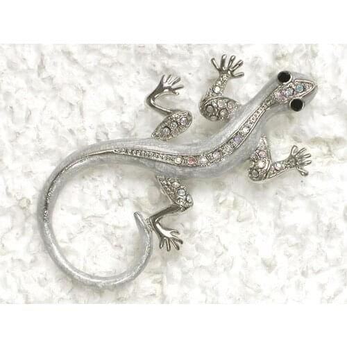 Clear Rhinestone Enamel Gecko Pin brooches C090 A