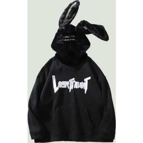 Hip Hop Oversized Funny Rabbit Ears Hoodies Sweatshirt Mens Harajuku Streetwear Letter Printed Casual Hooded Pullovers Couples
