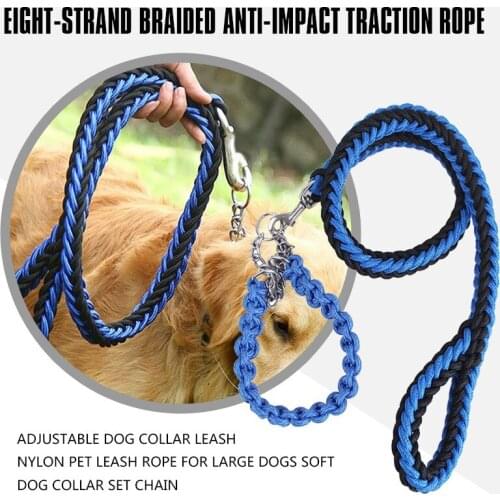 Adjustable Dog Collar Leash Nylon Pet Leash Rope for Large Dogs Soft Dog Collar Set Chain