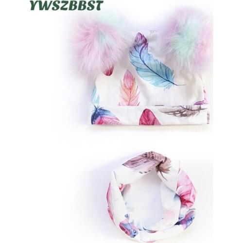 New Autumn Winter Beanies for Boys Girls Flower Leopard Cotton Children Hat Scarf Set Outdoor Kids Warm Cap Neck Scarf