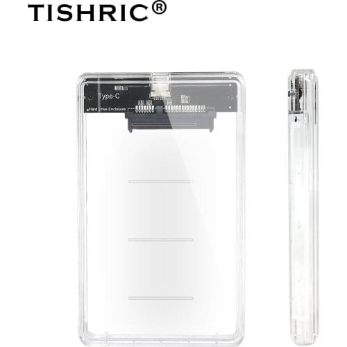 TISHRIC Newest Transparent USB3.0 Type-C SSD Case Adapter DVD HDD Sata Caddy Optibay 9.5 mm 2.5 inch Box Hard Drive Enclosure