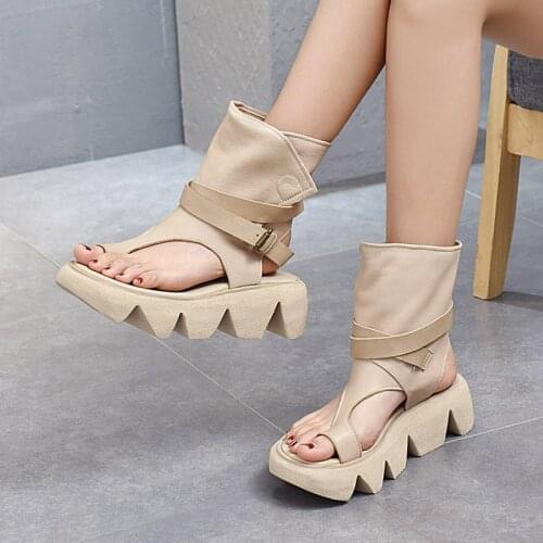 YourSeason Genuine Leather Ladies Shoes Vintage 2021 Wedges Handmade Concise Female Casual Platform Summer Sandals Hook & Loop