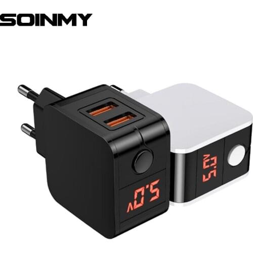 Universal Digital Travel Charger 2.4A Dual USB Ports Charge Power Adapter with LED Display For iphone 12 USB Charger US EU Plug