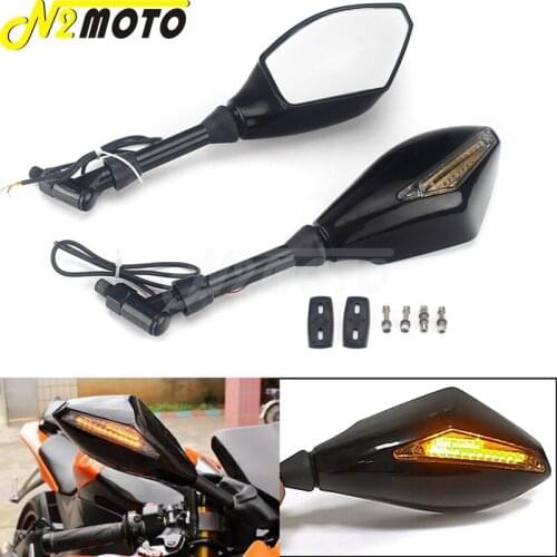10mm Screw Motorcycle LED Amber Turn Signal Side Mirrors For Harley Honda Kawasaki Suzuki Cruiser Chopper Street Dirt Bikes