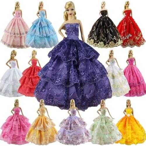 5Pcs Barbies Doll Clothes Dsiney Elsa Weeding Princess Dress Cartoon Skirt For Barbies Doll Casual Daily Wear Outfit Girl`s Toy