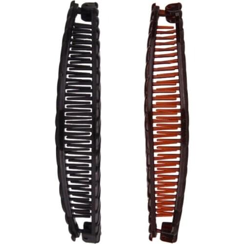 Womens Plastic Interlocking Teeth Clincher Combs Banana Clip Grib Braided Fish Shape Ponytail Holder Curved Hair Clamp Accessory