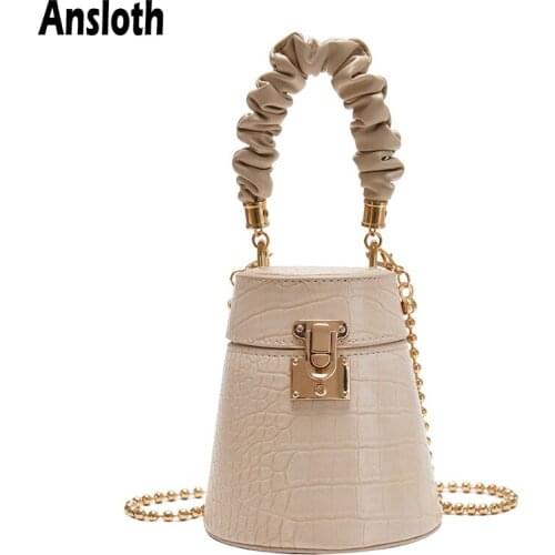 Ansloth Alligator Bucket Bags Chain Crossbody Bags For Women PU Leather Shoulder bag Exquisite Lock Bag Scarves Totes Bag HPS937