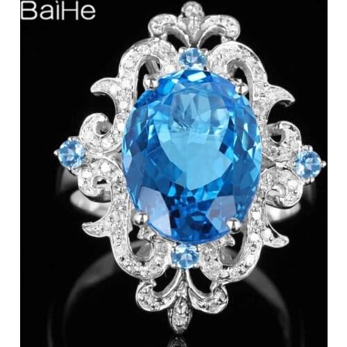 BAIHE Sterling Silver 925 4.7ct Flawless Oval Blue Topaz Engagement Gift Wedding Women Trendy Fine Jewelry Sweet Blue Topaz Ring