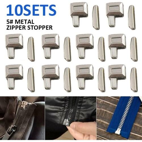 10Sets Metal Repair Zipper Stopper Open End Zipper Stopper White Gold DIY Sewing Replacement Kit