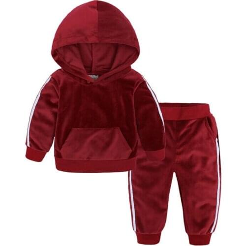 New 2PCS Toddler Baby Girl Winter Clothes Set Velvet Hoodie Tops Pants Warm Outfits