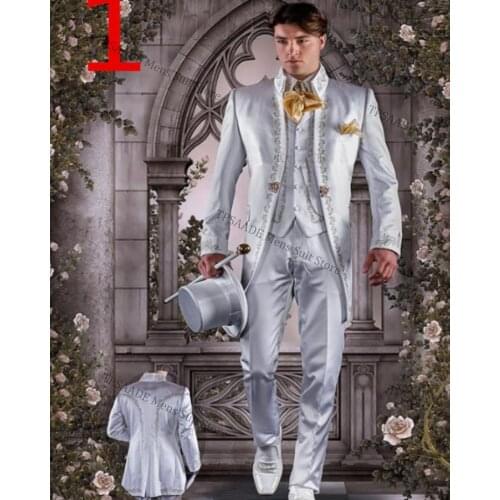 2020 Custom Made Slim Fit Embroidery Groomsmen Tuxedos (Jacket+Pants+Vest) Groom Wedding Men Suit Set Prom Mens Suits Blazers