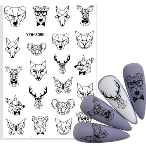 3D Black Butterfly Tiger Scorpion Elk Nail Art Sticker Animal Panda Back Adhesive Decals for Manicure Nail Art Slider Decoration
