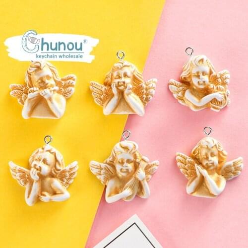 5PCS DIY Cartoon Doll Baroque Keychain Charms Accessory White Wings Little Angel Doll Earring Pendant Hanging Key Chain Jewelry