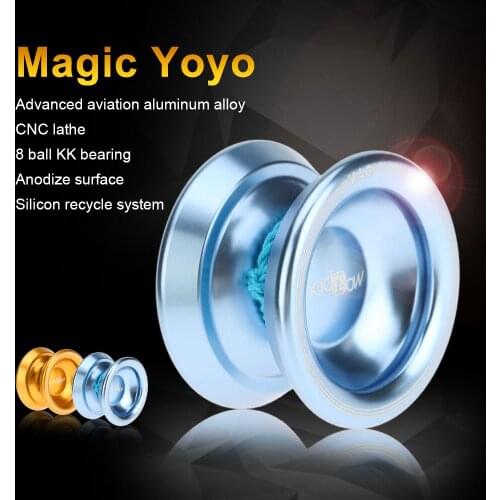 New Magic Yoyo T8 Aluminum Alloy Metal Yoyo Professional 8 Ball KK Bearing with String Kids Toys Yoyo Lake Blue & Gold Colors