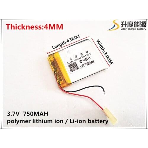 Tablet PC battery capacity 403443 3.7V 750MAH Universal Li-ion battery for tablet pc Mp3 MP4 MP5 GPS mobile bluetooth