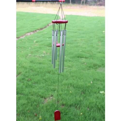 Antique 6 Hollow Silver Alloy Metal Tubes Solid Wood Wind Chime Door Yard Hanging Home Decoration Wind Bells Holiday Gifts Sound