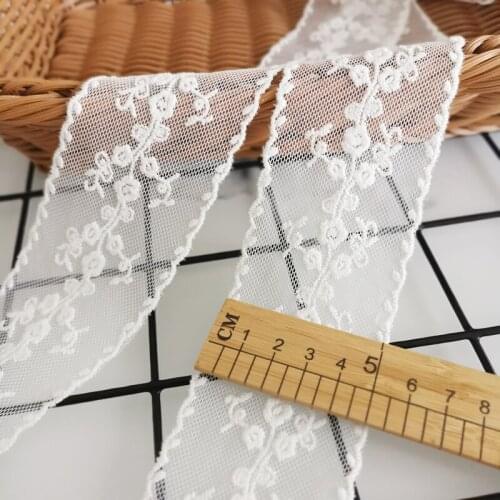 25Yars 5.1cm White Cotton Thread + Mesh Embroidery Lace Fabric Lace Ribbon Trims Trimmings Lace Dress DIY Sewing Accessories