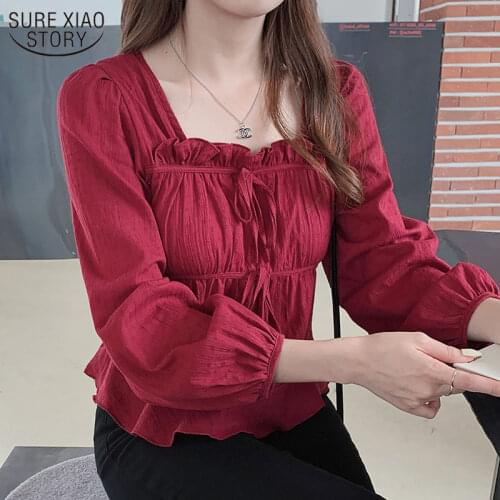 Spring Linen Cotton Embroidery Lace Shirt Top Female Long Sleeve Plus Size Women Blouses Casual White Lace Up Blouse Women 11700
